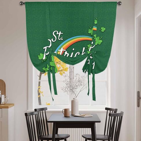 St. Patrick's Day Tie Up Curtains for Window, Spring Dark Green Shamrock Rainbow Thermal Insulated Balloon Shade Adjustable Rod Pocket Curtains Valance Panels for Kitchen Bathroom Café 42'' x 63'' in Saudi Arabia