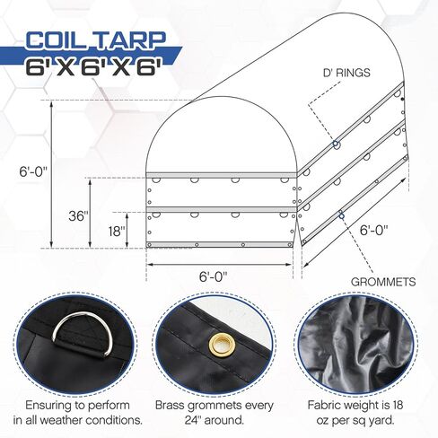 Heavy Duty Coil Tarp 6' x 6' x 6' Trailer Tarp Dump Truck Bed Covers Black 18oz Vinyl Bag Durable Protection for Steel Coils Flatbed Truck Cargo in Saudi Arabia