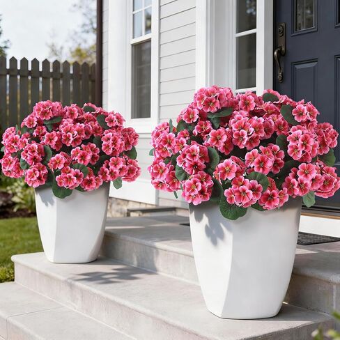 12 Bundles Artificial Geranium Flowers for Spring Summer Decor, UV-Resistant Fake Plants Realistic Faux Silk Bouquets for Front Door Farmhouse Garden Porch Home Outdoor Decor (Peach Pink) in Saudi Arabia