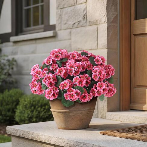 12 Bundles Artificial Geranium Flowers for Spring Summer Decor, UV-Resistant Fake Plants Realistic Faux Silk Bouquets for Front Door Farmhouse Garden Porch Home Outdoor Decor (Peach Pink) in Saudi Arabia