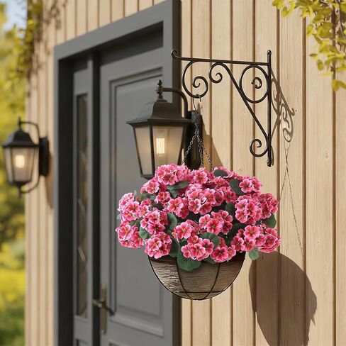 12 Bundles Artificial Geranium Flowers for Spring Summer Decor, UV-Resistant Fake Plants Realistic Faux Silk Bouquets for Front Door Farmhouse Garden Porch Home Outdoor Decor (Peach Pink) in Saudi Arabia