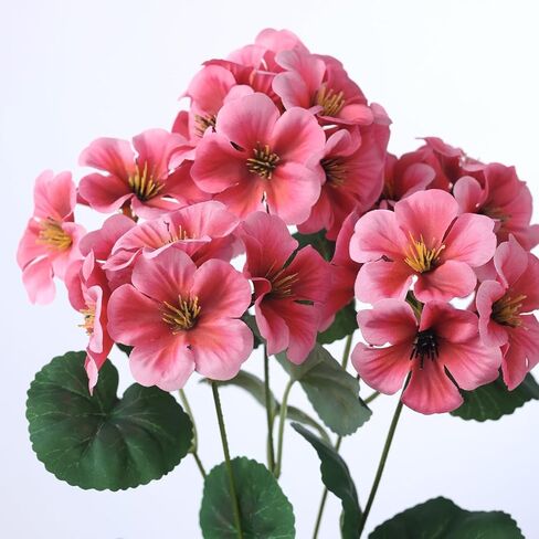 12 Bundles Artificial Geranium Flowers for Spring Summer Decor, UV-Resistant Fake Plants Realistic Faux Silk Bouquets for Front Door Farmhouse Garden Porch Home Outdoor Decor (Peach Pink) in Saudi Arabia