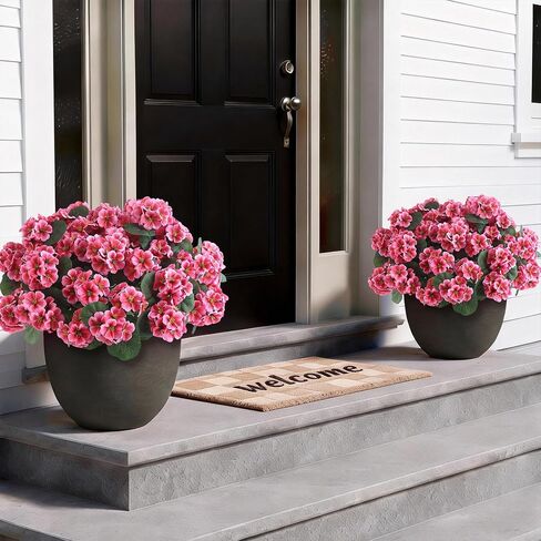 12 Bundles Artificial Geranium Flowers for Spring Summer Decor, UV-Resistant Fake Plants Realistic Faux Silk Bouquets for Front Door Farmhouse Garden Porch Home Outdoor Decor (Peach Pink) in Saudi Arabia