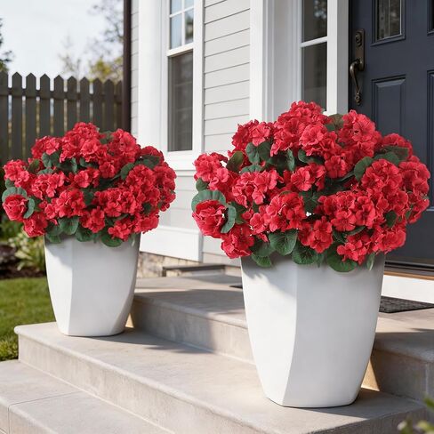 12 Bundles Artificial Geranium Flowers for Spring Summer Decor, UV-Resistant Fake Plants Realistic Faux Silk Bouquets for Front Door Farmhouse Garden Porch Home Outdoor Decor (Peach Pink) in Saudi Arabia