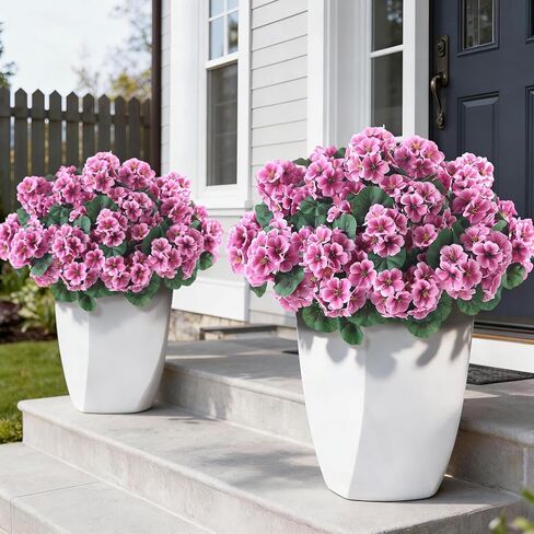 12 Bundles Artificial Geranium Flowers for Spring Summer Decor, UV-Resistant Fake Plants Realistic Faux Silk Bouquets for Front Door Farmhouse Garden Porch Home Outdoor Decor (Peach Pink) in Saudi Arabia
