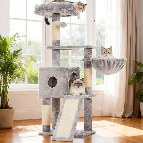 Hey-brother Gothic Cat Tree, 42.5-Inches Cat Tower for Indoor Cats, Plush Multi-Level Kitten Cat Condo with Scratching Post,Ramp, Basket, Spacious Cat Cave, Hanging Ball, Black and Red MPJ007SBR in Kuwait