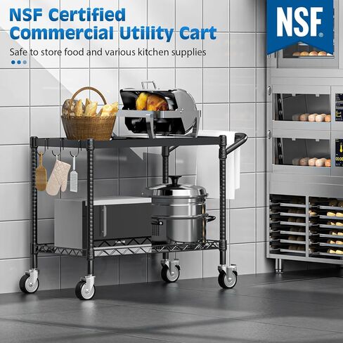 Leteuke 2 Tier Utility Tool Cart with Wheels, Heavy Duty Rolling Utility Carts with Handle, Commercial Grade Metal Serving Storage Cart for Warehouse Garage Kitchen, 25" D x 38.98" W x 40" H-Black in Saudi Arabia