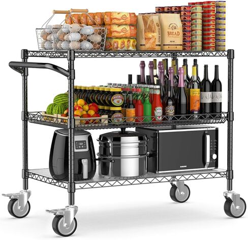 Leteuke 2 Tier Utility Tool Cart with Wheels, Heavy Duty Rolling Utility Carts with Handle, Commercial Grade Metal Serving Storage Cart for Warehouse Garage Kitchen, 25" D x 38.98" W x 40" H-Black in Saudi Arabia