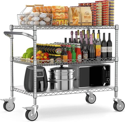 Leteuke 2 Tier Utility Tool Cart with Wheels, Heavy Duty Rolling Utility Carts with Handle, Commercial Grade Metal Serving Storage Cart for Warehouse Garage Kitchen, 25" D x 38.98" W x 40" H-Black in Saudi Arabia