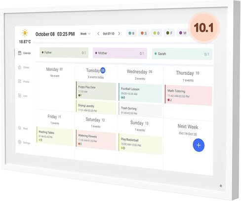 تقويم رقمي مقاس 10 بوصات من Mezed، مخطط الوجبات، مخطط المهام، قائمة المهام، تقويم إلكتروني ذكي تفاعلي للمنزل بشاشة لمس ذكية عالية الدقة - وظيفة إطار صور رقمية مدمجة (أبيض، 10) in Kuwait