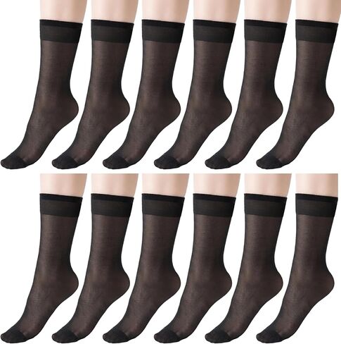 6 Pairs Black Women's Ankle Sheer Nylon Socks, Summer Ultra Thin Cool See Through Silk Socks for Women, Summer Thin Soft Tight Hosiery Reinforced Toe Stylish Socks in Saudi Arabia