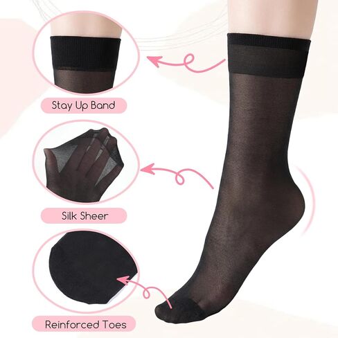 6 Pairs Black Women's Ankle Sheer Nylon Socks, Summer Ultra Thin Cool See Through Silk Socks for Women, Summer Thin Soft Tight Hosiery Reinforced Toe Stylish Socks in Saudi Arabia