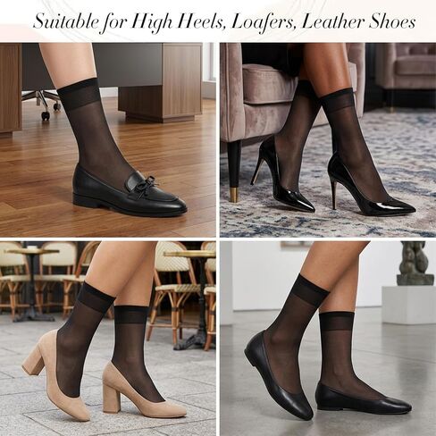 6 Pairs Black Women's Ankle Sheer Nylon Socks, Summer Ultra Thin Cool See Through Silk Socks for Women, Summer Thin Soft Tight Hosiery Reinforced Toe Stylish Socks in Saudi Arabia