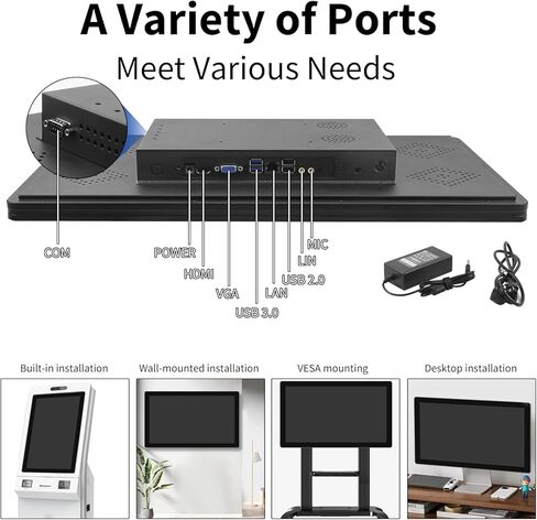 شاشة لمس 15.6 بوصة شاشة صناعية متعددة اللمس 1920*1080 | اتش دي ام اي ويو اس بي | مكبرات صوت مدمجة، شاشة لمس بإطار مفتوح لجهاز POI/POS/Kiosk/Automation، VESA in Kuwait