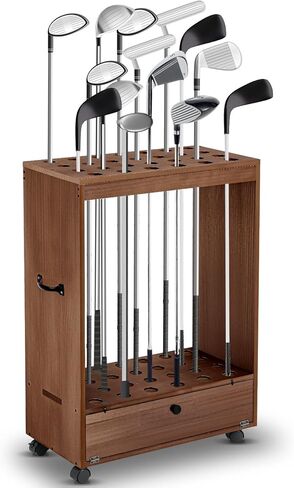 Wooden Golf Club Stand Holder Golf Putter Handle and Wheel Golf Club Holder 27 Golf Clubs, Multiple Golf Ball and Putter Covers, Golf Club Holder Indoor Home Office Club Simulator in Saudi Arabia