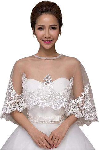Mesyo Lace Cape Wedding Wrap Shrug Women Shawl Bridal Bolero Cover Up in Saudi Arabia