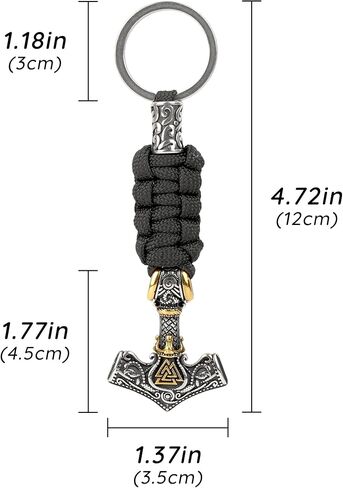 سلسلة مفاتيح Viking Thor Hammer - قلادة Mjolnir من الفولاذ المقاوم للصدأ مع حبل باراكورد مضفر، هدية تميمة Norse EDC للرجال (لكنة ذهبية) in Kuwait