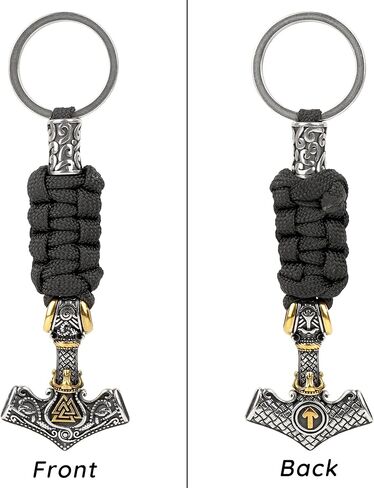 سلسلة مفاتيح Viking Thor Hammer - قلادة Mjolnir من الفولاذ المقاوم للصدأ مع حبل باراكورد مضفر، هدية تميمة Norse EDC للرجال (لكنة ذهبية) in Kuwait