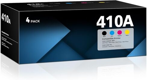 4-Pack 410A Toner Cartridge Set (with Chip) Compatible for HP 410A 410 CF410A Toner Work for Color Laser Jet Pro MFP M477fnw M477fdw Pro M452dn M452nw M452dw Printer (Black, Cyan, Magenta, Yellow) in Kuwait