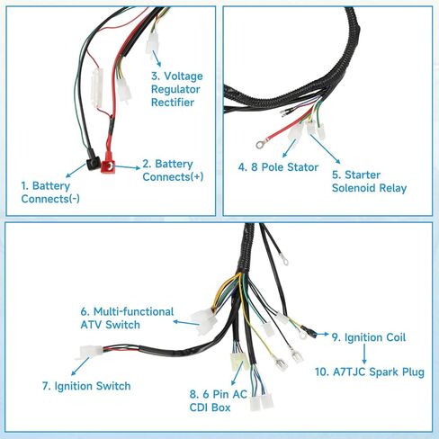 Complete Wiring Harness Kit Compatible with GY6 150cc Engine 152QMI 157QMJ TaoTao Coolster ATV 4-Stroke Dune Buggy Scooter Performance Parts Starter Relay Solenoid Regulator Ignition Coil CDI in Kuwait