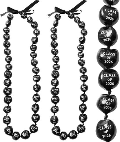 Karenhi Graduation Leis 2026 Kukui Nuts Necklace Class of 2026 Black Hawaiian Leis with Ribbon Bow for Men Women in Saudi Arabia