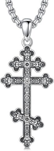 Orthodox Cross Necklace 925 Sterling Silver Religious Eastern Cross Pendant Orthodox Jewelry for Men Women Religious Gift in Saudi Arabia