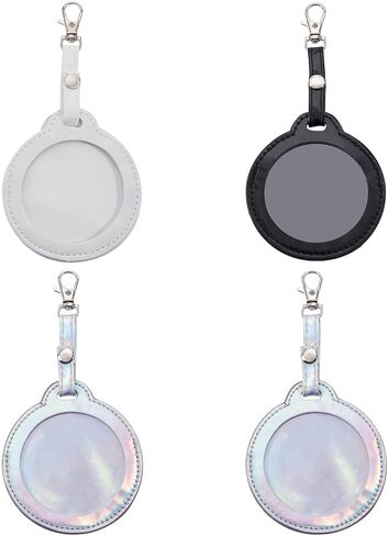 4 Colors PU Leather Bag Badge Holder Portable Clear Button Display Case Keychain with Clip Round Badge Protector Carabiner Waterproof Backpack Pendant Cover Keyring for Animation Peripheral in Kuwait