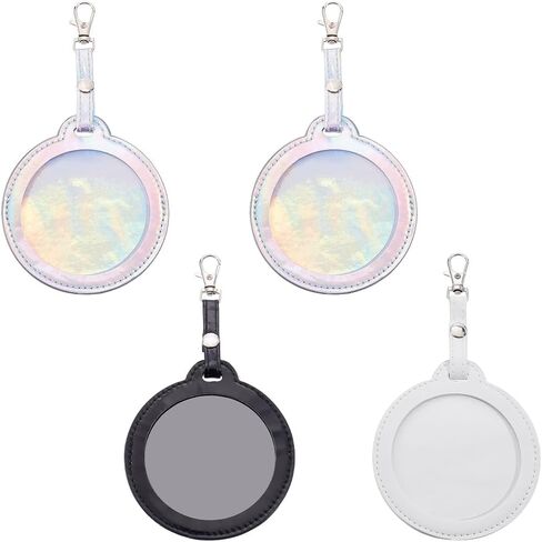 4 Colors PU Leather Bag Badge Holder Portable Clear Button Display Case Keychain with Clip Round Badge Protector Carabiner Waterproof Backpack Pendant Cover Keyring for Animation Peripheral in Saudi Arabia