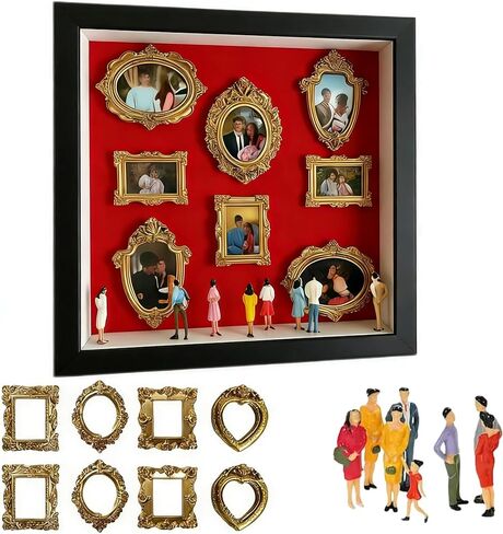 DIY Mini Museum Silhouette Box, Mini Museum of Us Box Frame Display with 8pcs Mini Frames & 7pcs Figurines, Personalized Photo Shadow Box Display, for Anniversary,Birthday & Home Decor (Black) in Saudi Arabia
