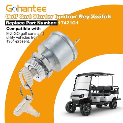 gohantee 17421G1 Ignition Switch Replacement for EZGO EZ-GO Electric Golf Cart, Ignition Key Switch with 2 Terminals Prongs Replace 17137P1, 17063G1 in Saudi Arabia