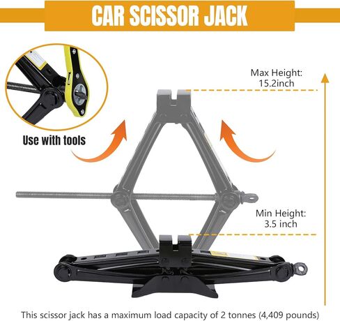 Hovom Scissor Jack for Car, 2 Ton (4409 lbs) Car Jack Kit with Ratchet Wrench, Lift Jacks Tool for Tire Changing Repair with Labor-Saving Handle, Portable Emergency Tool for SUV Truck MPV Sedan in Kuwait