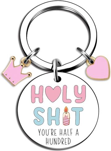 50th Birthday Gifts for Women Funny 50th Birthday Gifts for Her Holy Sh*t You're Half a Hundred Novelty Keychain Gift for 50 Year Old Woman Wife Sister Friend in Saudi Arabia