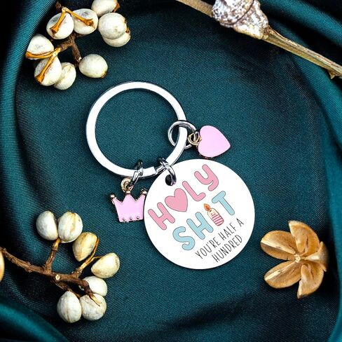 50th Birthday Gifts for Women Funny 50th Birthday Gifts for Her Holy Sh*t You're Half a Hundred Novelty Keychain Gift for 50 Year Old Woman Wife Sister Friend in Saudi Arabia