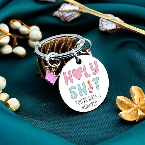 50th Birthday Gifts for Women Funny 50th Birthday Gifts for Her Holy Sh*t You're Half a Hundred Novelty Keychain Gift for 50 Year Old Woman Wife Sister Friend in Saudi Arabia