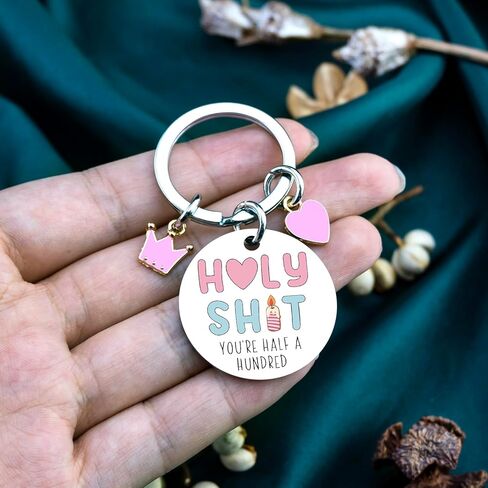 50th Birthday Gifts for Women Funny 50th Birthday Gifts for Her Holy Sh*t You're Half a Hundred Novelty Keychain Gift for 50 Year Old Woman Wife Sister Friend in Saudi Arabia
