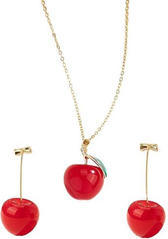 Cherry Earrings Necklace for Women 3D Red Cherry Jewelry Cute Fruit Dangle Earrings Funny Fruit Necklace Unique Christmas Gifts Trendy Jewelry for Women 2025 in Kuwait