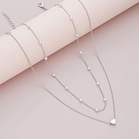 3-Piece Heart Pearl Necklace & Bracelet Set, Adjustable, Women's Daily/Gift Jewelry. in Saudi Arabia