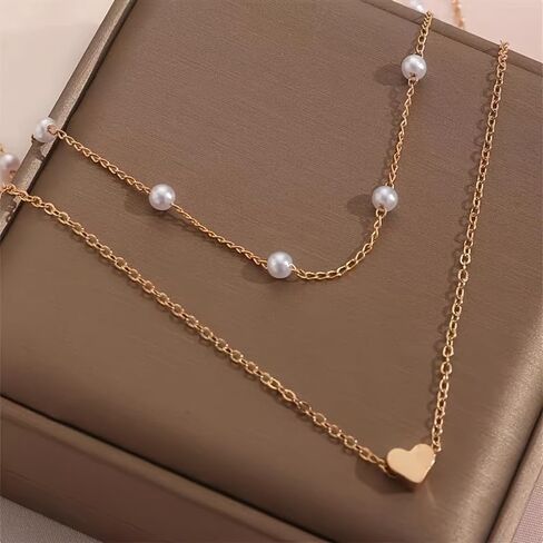 3-Piece Heart Pearl Necklace & Bracelet Set, Adjustable, Women's Daily/Gift Jewelry. in Saudi Arabia