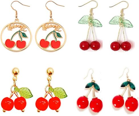 Cherry Earrings Necklace for Women 3D Red Cherry Jewelry Cute Fruit Dangle Earrings Funny Fruit Necklace Unique Christmas Gifts Trendy Jewelry for Women 2025 in Saudi Arabia