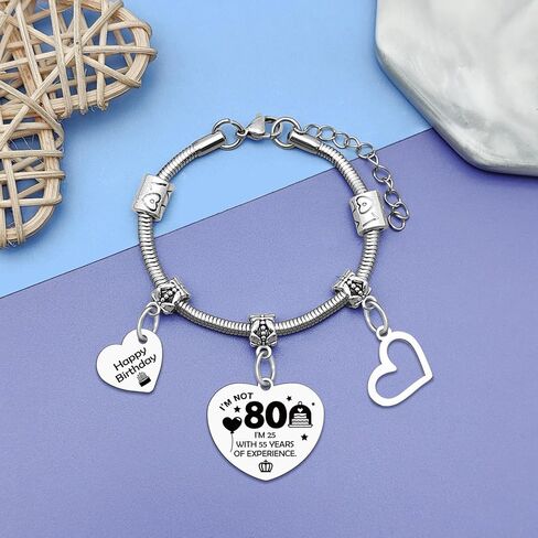 80th Birthday Bracelet Gifts for Women Grandma Mom Stainless Steel Bracelet Birthday Gift Bracelets for 80 Year Old Woman Aunt Wife Grandmother Christmas 80 Year Old Gift for Female Friends Grandma in Saudi Arabia