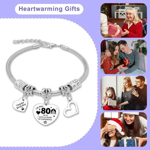80th Birthday Bracelet Gifts for Women Grandma Mom Stainless Steel Bracelet Birthday Gift Bracelets for 80 Year Old Woman Aunt Wife Grandmother Christmas 80 Year Old Gift for Female Friends Grandma in Saudi Arabia