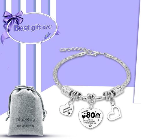 80th Birthday Bracelet Gifts for Women Grandma Mom Stainless Steel Bracelet Birthday Gift Bracelets for 80 Year Old Woman Aunt Wife Grandmother Christmas 80 Year Old Gift for Female Friends Grandma in Saudi Arabia