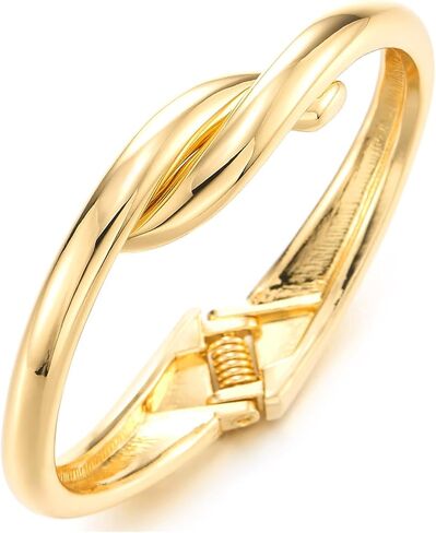 COOLSTEELANDBEYOND 18K Gold-Plated-Tone Twist Bangle Bracelet Elegant Hinged Clasp, Sleek Design, Cuff Bracelet, Fashion Jewelry in Saudi Arabia