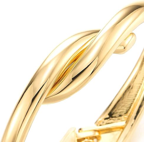 COOLSTEELANDBEYOND 18K Gold-Plated-Tone Twist Bangle Bracelet Elegant Hinged Clasp, Sleek Design, Cuff Bracelet, Fashion Jewelry in Saudi Arabia