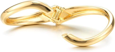COOLSTEELANDBEYOND 18K Gold-Plated-Tone Twist Bangle Bracelet Elegant Hinged Clasp, Sleek Design, Cuff Bracelet, Fashion Jewelry in Saudi Arabia