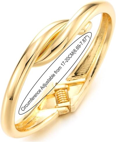 COOLSTEELANDBEYOND 18K Gold-Plated-Tone Twist Bangle Bracelet Elegant Hinged Clasp, Sleek Design, Cuff Bracelet, Fashion Jewelry in Saudi Arabia