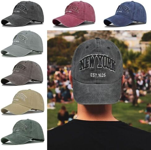 York Embroidery Baseball Caps Baseball Hats Adjustable Vintage Men Women Sunscreen Hats(Black) in Saudi Arabia