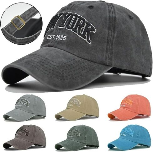 York Embroidery Baseball Caps Baseball Hats Adjustable Vintage Men Women Sunscreen Hats(Black) in Saudi Arabia