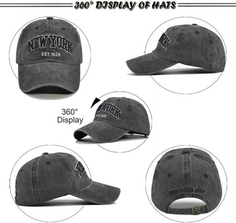York Embroidery Baseball Caps Baseball Hats Adjustable Vintage Men Women Sunscreen Hats(Black) in Saudi Arabia
