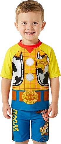 Disney Toy Story Boys Rash Guard & Swim Trunks Two Piece Set, Buzz Lightyear Woody Swimsuit, Bathing Suit Ages 3–7 in Kuwait